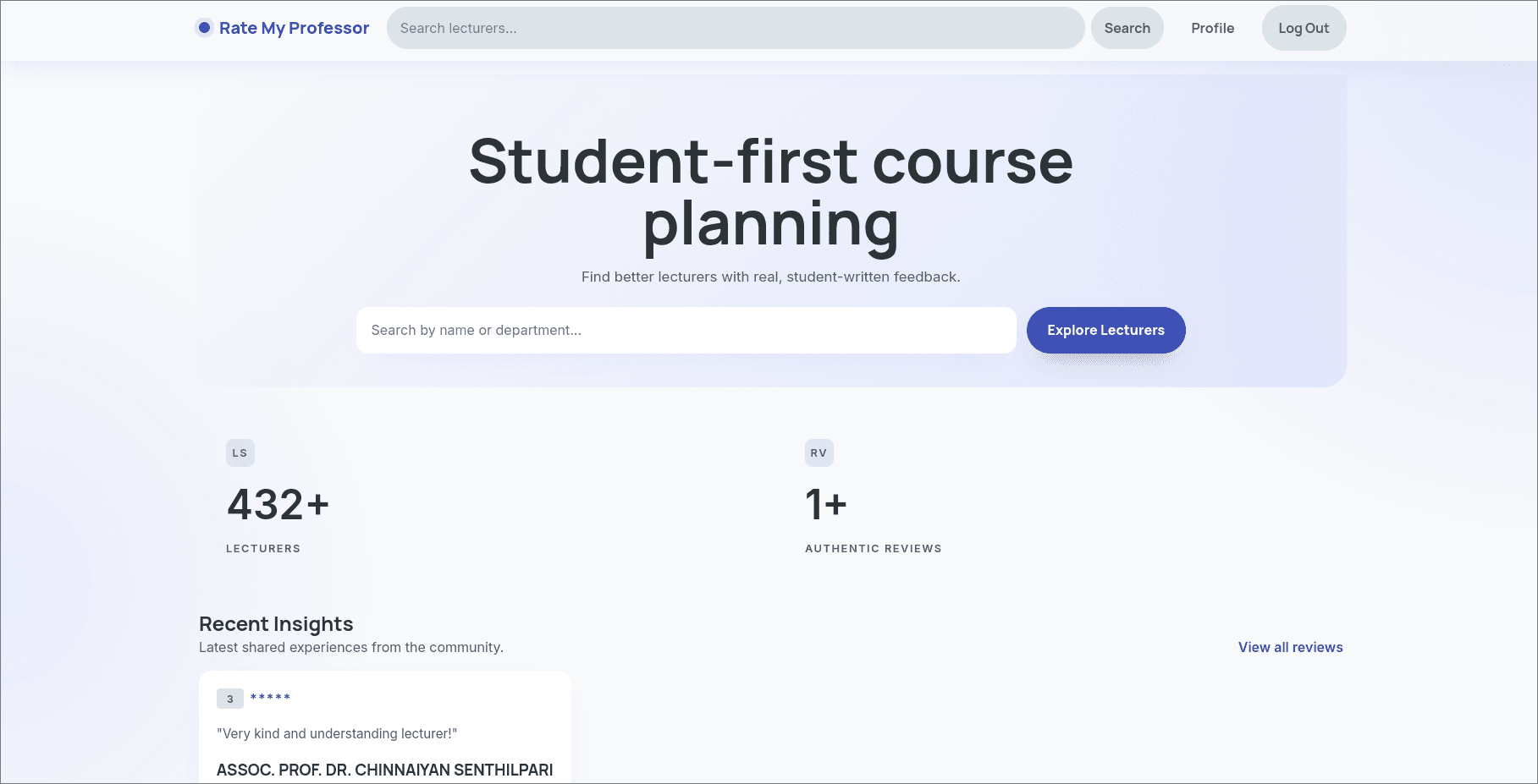 Rate My Professor landing page